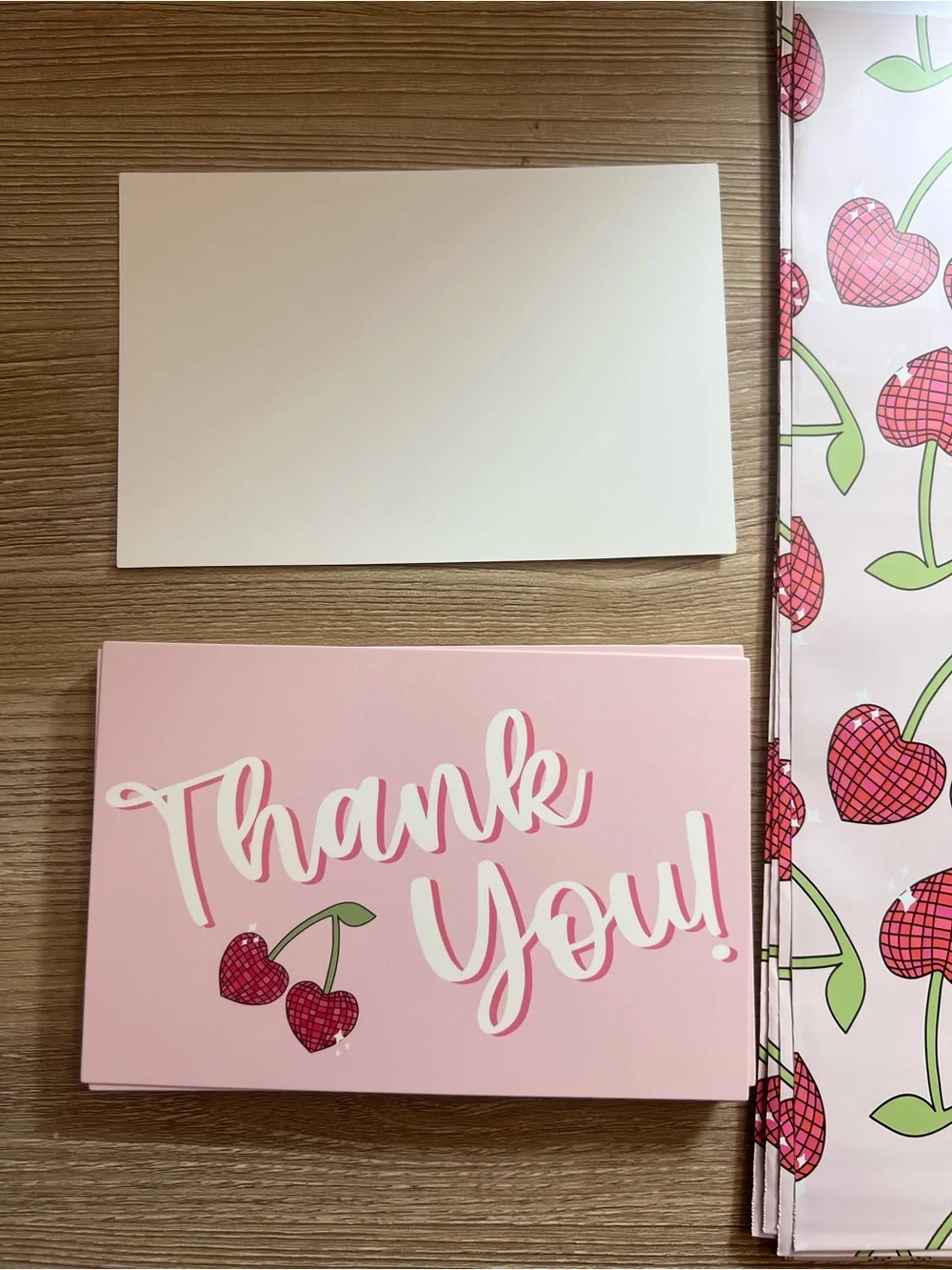 25 Cherry 10x13 Poly Mailers & 25 Pink Thank You Cards Boutique Shipping Set